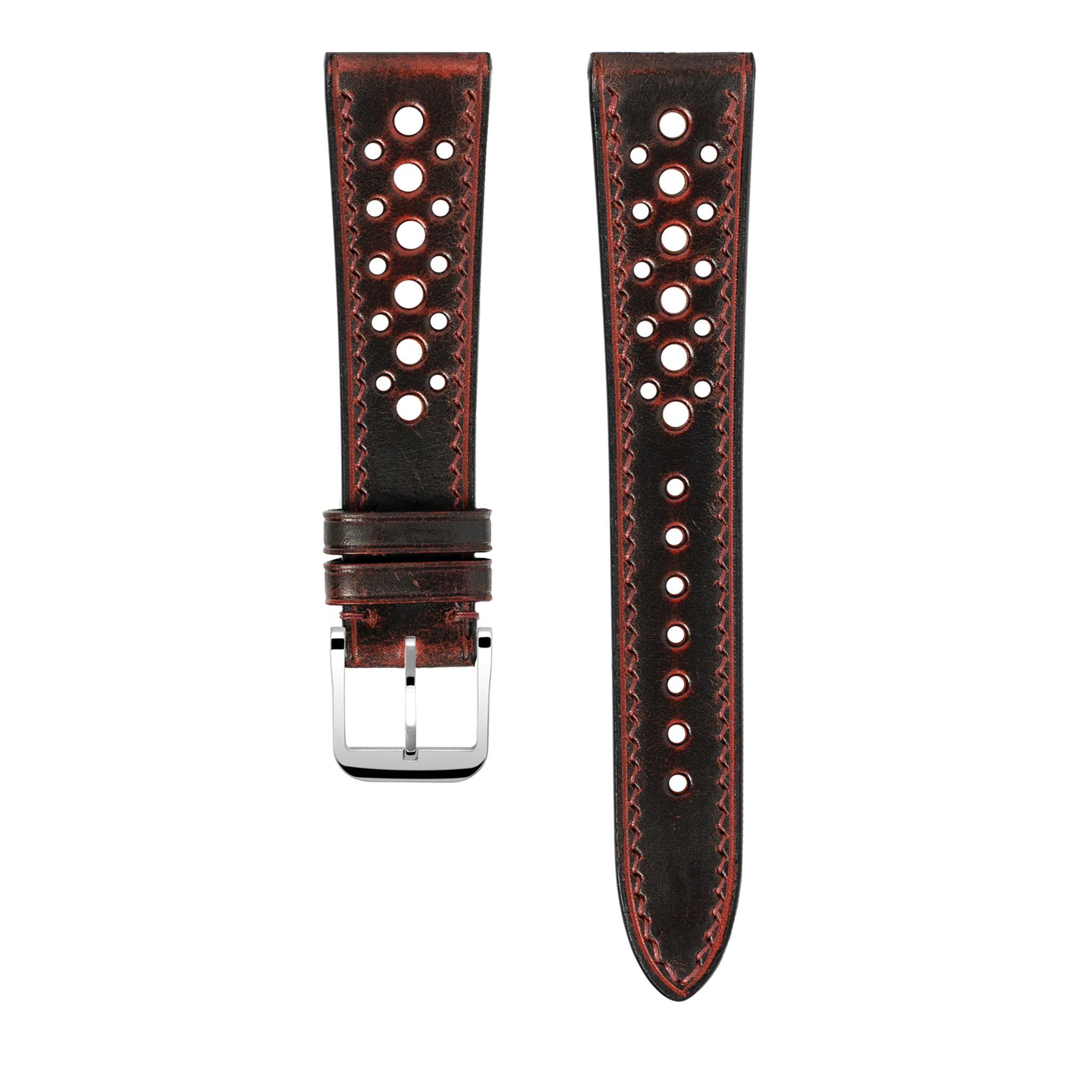 "Rally" Strap in Black Wax Buttero // Cherry Red